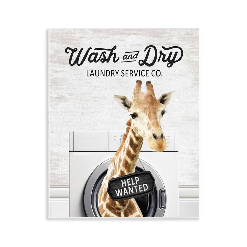 Stupell Wash & Dry Laundry Giraffe Wall Plaque Art Design By Lettered and Lined - 11 x 14