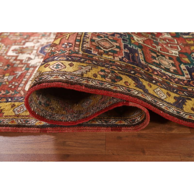 Geometric Hand-knotted Heriz Persian Vintage Runner Rug - 3'8"x 11'3"