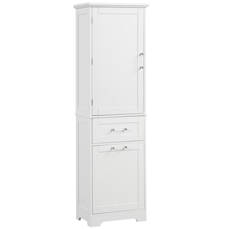 Tall Bathroom Storage Cabinet, Freestanding Organizer, Wooden Floor Cabinet with 2 Different Size Drawers & Adjustable Shelf