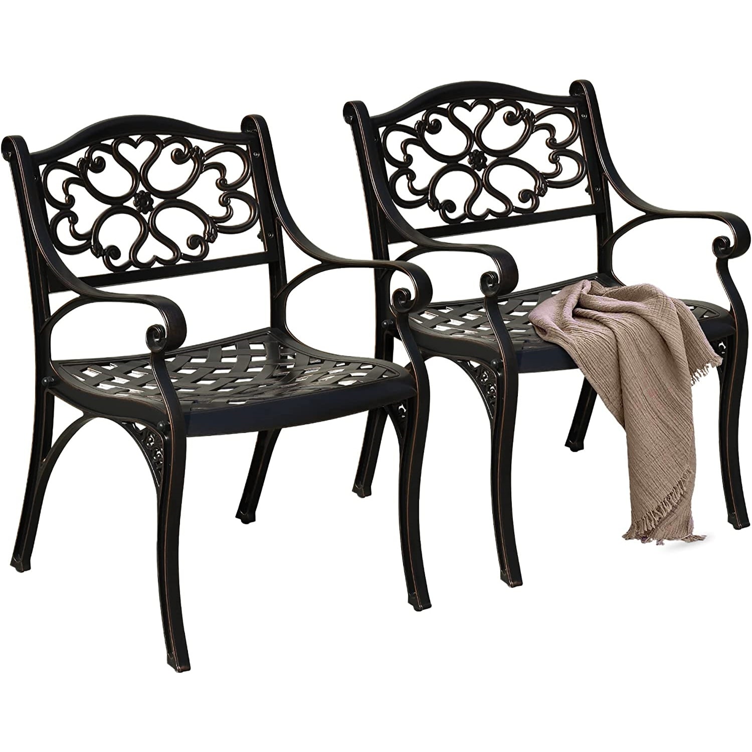 Moasis Set of 2 Cast Aluminum Outdoor Patio Dining Chairs with Armrest