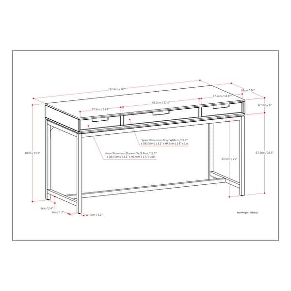 Desk Width Inch WYNDENHALL Devlin SOLID HARDWOOD Industrial 60 inch Wide Desk - Bed ...