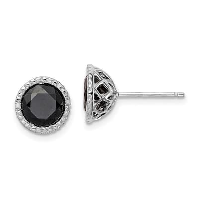 Curata 925 Sterling Silver Black Sapphire and Diamond Post Earrings - 10x10mm Wide