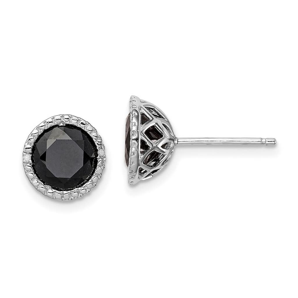 Curata 925 Sterling Silver Black Sapphire and Diamond Post Earrings - 10x10mm Wide
