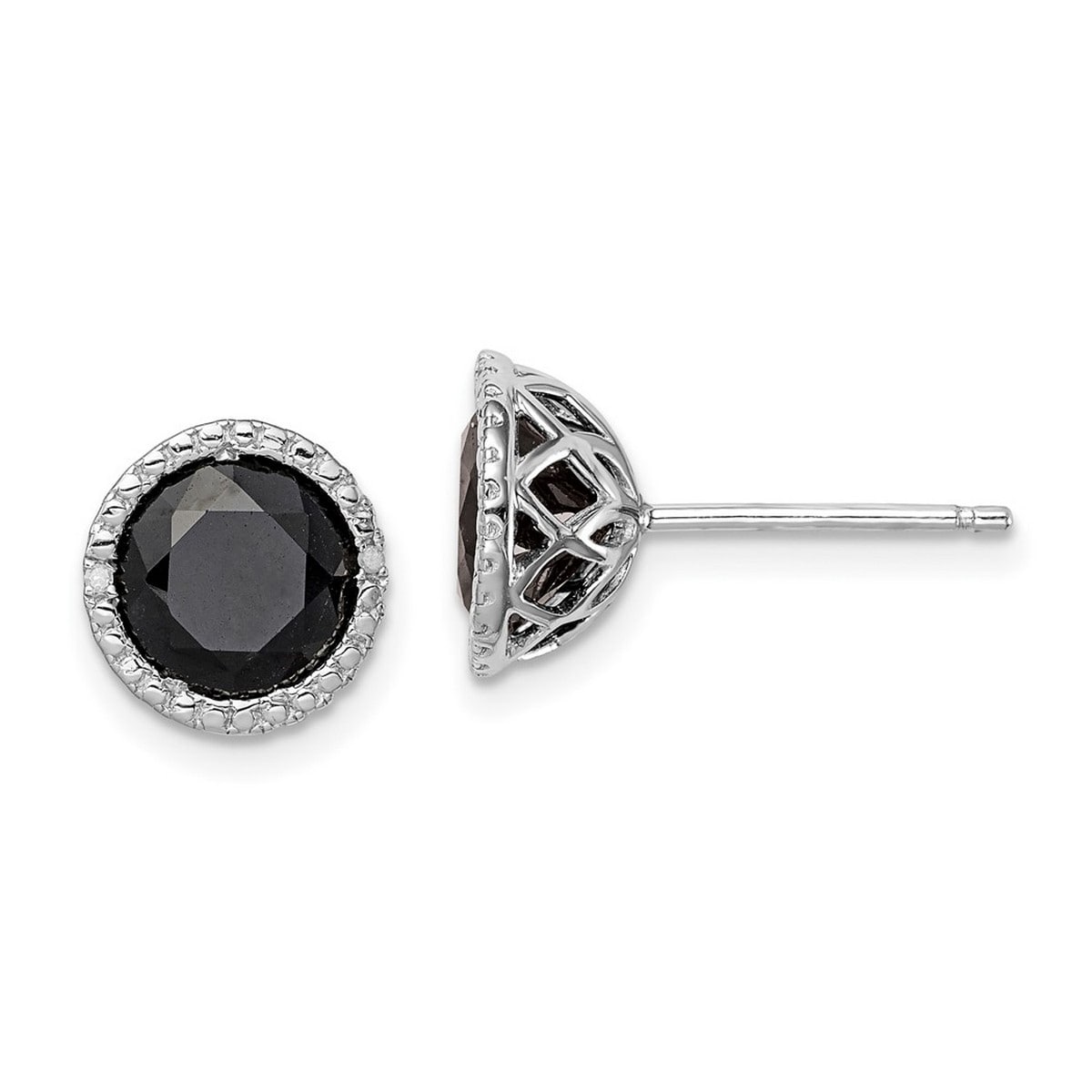 Curata 925 Sterling Silver 10mm Genuine Black Sapphire and Diamond Post Earrings