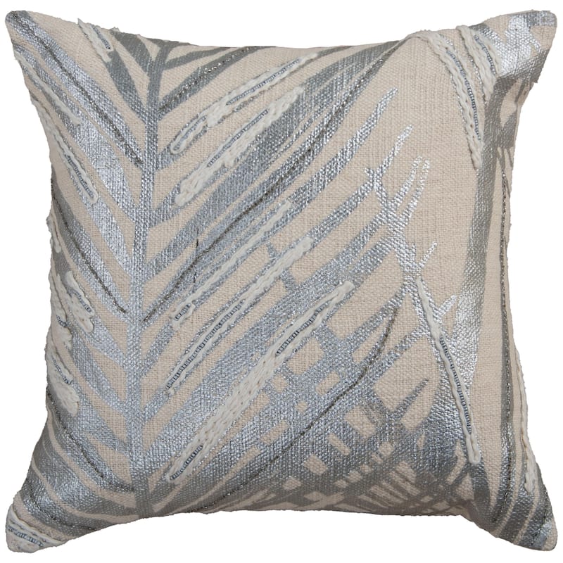Rizzy Home Botanical Embroidered Throw Pillow, 18-inch - Down Alternative - Silver/Natural
