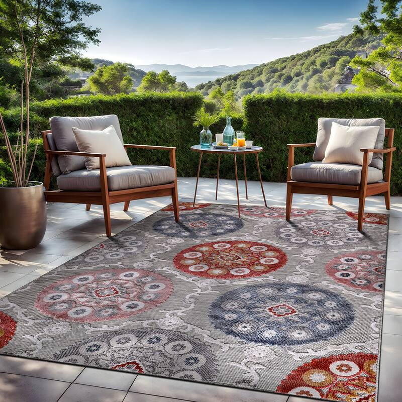 Beverly Rug Equator Medallion Bohemian Indoor Outdoor Area Rug