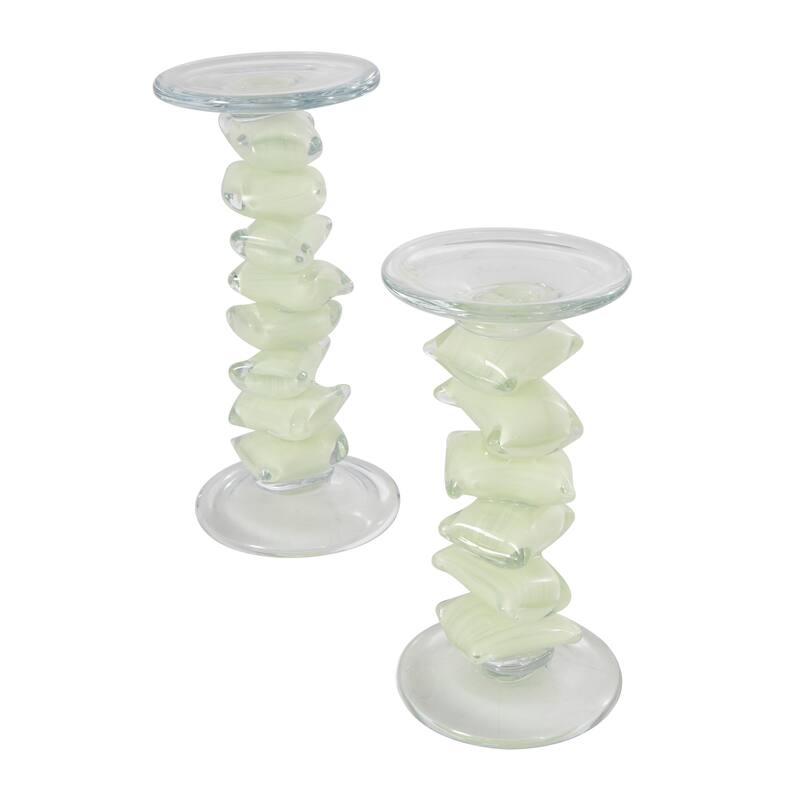 Clear or Green Glass Stacked Stone Candle Holder (Set of 2)