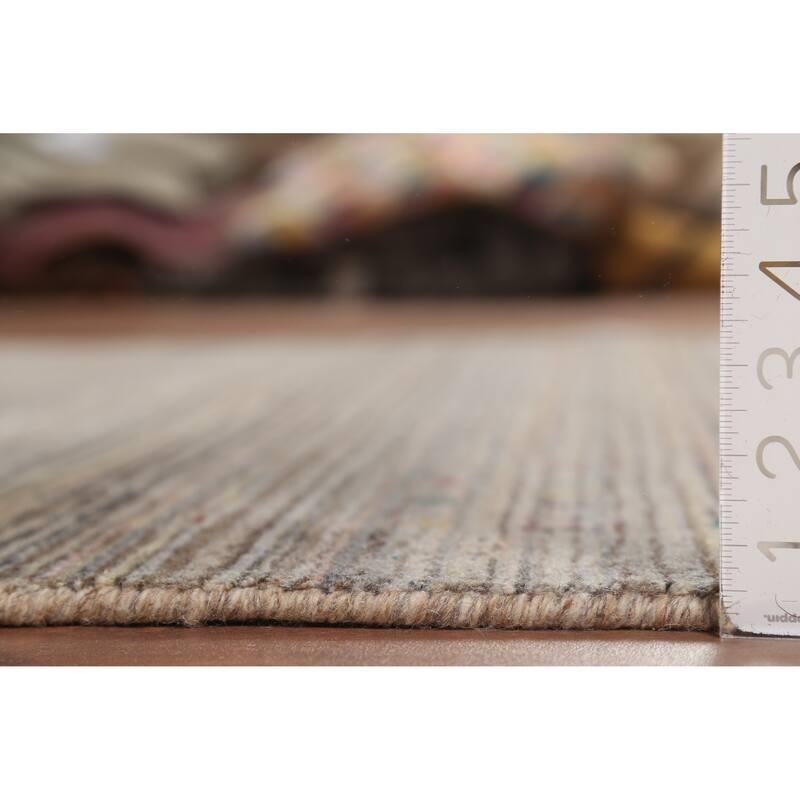Striped Gabbeh Indian Area Rug Hand-Knotted Oriental Beige Wool Carpet - 4'11"x 7'11"
