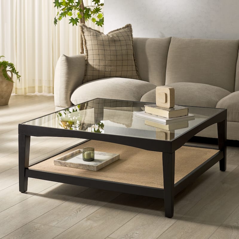 SAFAVIEH Couture Nicolella Solid Wood/Glass Top Square Coffee Table - 40"W x 40"D x 17"H