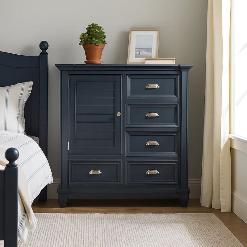 Zeny Bedroom Armoire, 48 Inch, 5 Drawers w 1 Cabinet, Slate Blue Solid Wood