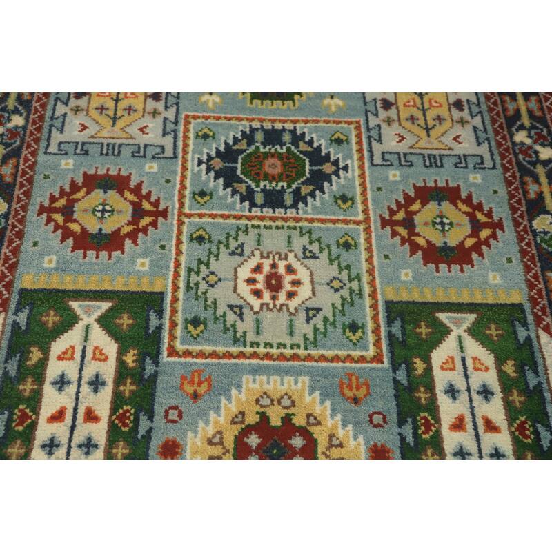 Hand-knotted Traditional Wool Blue Geometric Oriental Area Rug - 6' 0'' X 4' 0''