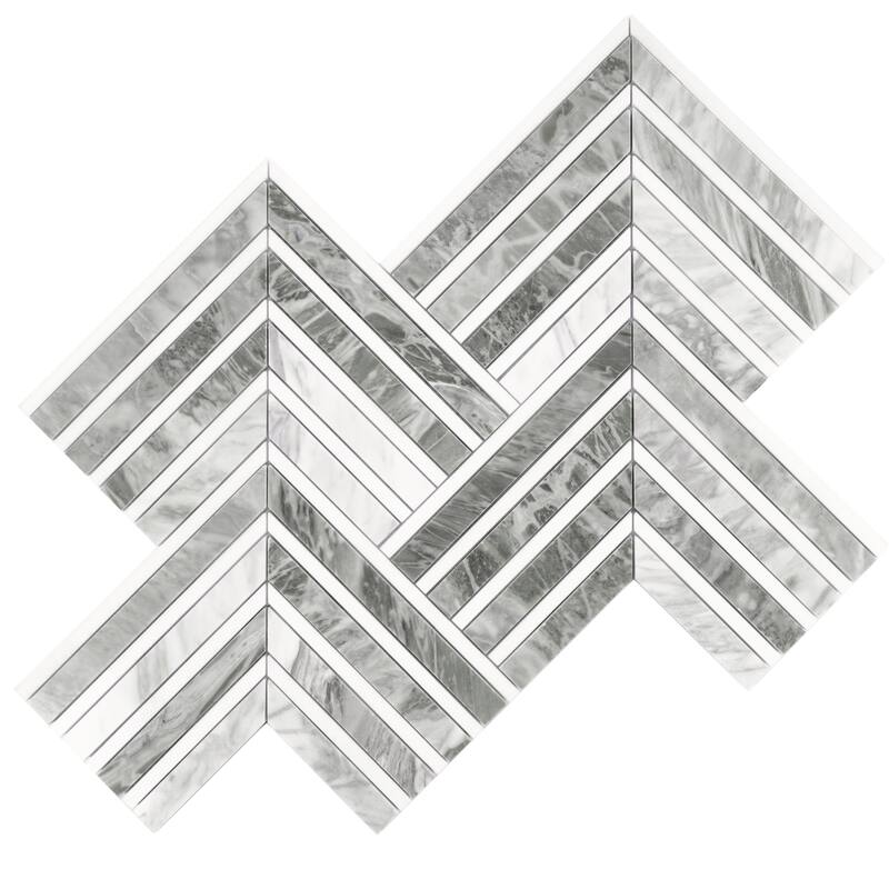 Toscana 13x16 in. Polished Calacatta Bluette, Thassos White Chevron Mosaic Wall and Floor Tile (7.24 sq ft/case, 5-Pack)