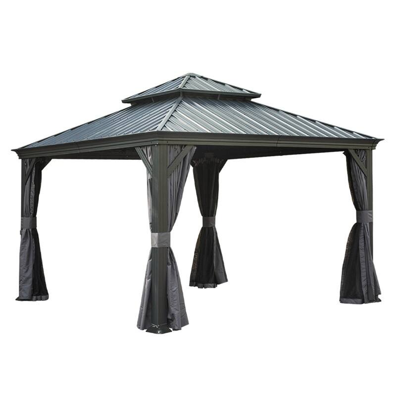 Domi Hardtop Gazebo with Galvanized Steel Double Roof and Aluminum Frame - 12'x12' - Dark Grey