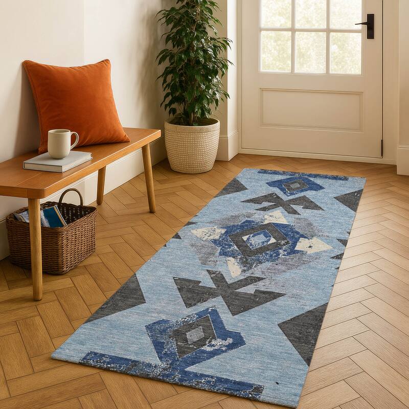 Premium Washable Super Soft Global Impressions Mayfield Rug - Blue - 2'3" x 7'6"