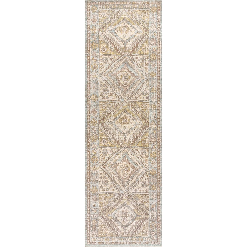 JONATHAN Y Alhambra Ornate Geometric Medallion Area Rug - 2 X 8 - Light Blue/Ivory