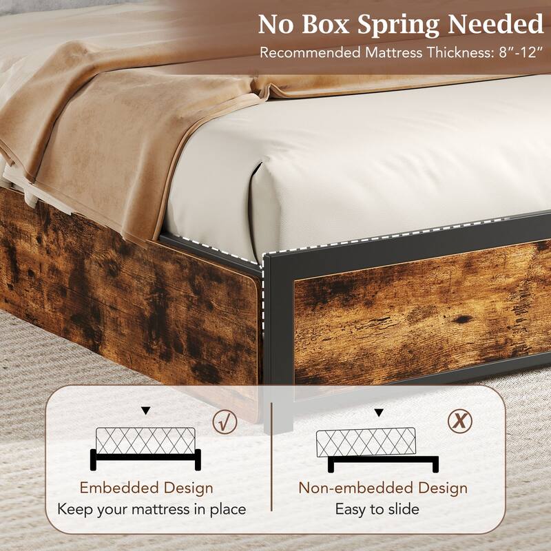 Gymax Queen Size LED Bed Frame w/2-Tier Storage Headboard & 4 Drawers