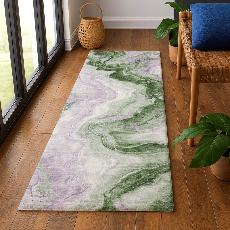 Premium Washable Super Soft Abstract Chic Mayfield Rug - Olive - 2'3" x 7'6"