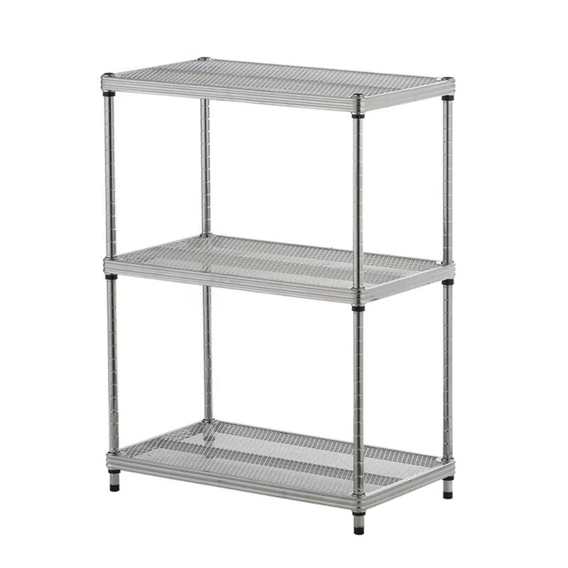 Design Ideas MeshWorks 3 Tier Full-Size Metal Storage Shelving Unit Rack, White - Grey