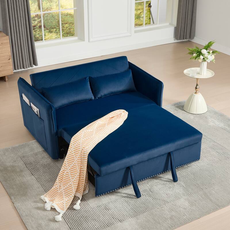 Adjustable Backrest Sleeper Sofa Bed with Storage, Sofa Couch Lounge Sofa Settee Couch with Pull-Out Bed