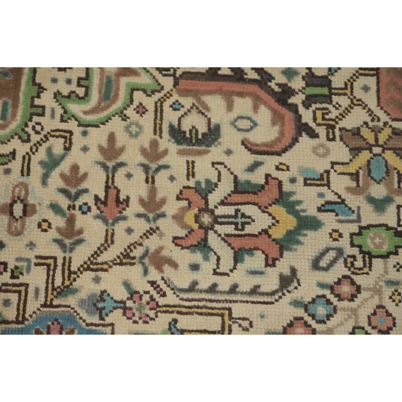 Hand Knotted Oriental 100% Wool Carpet Traditional Floral Beige & Ivories Tabriz Area Rug - 9' 3'' X 6' 4''