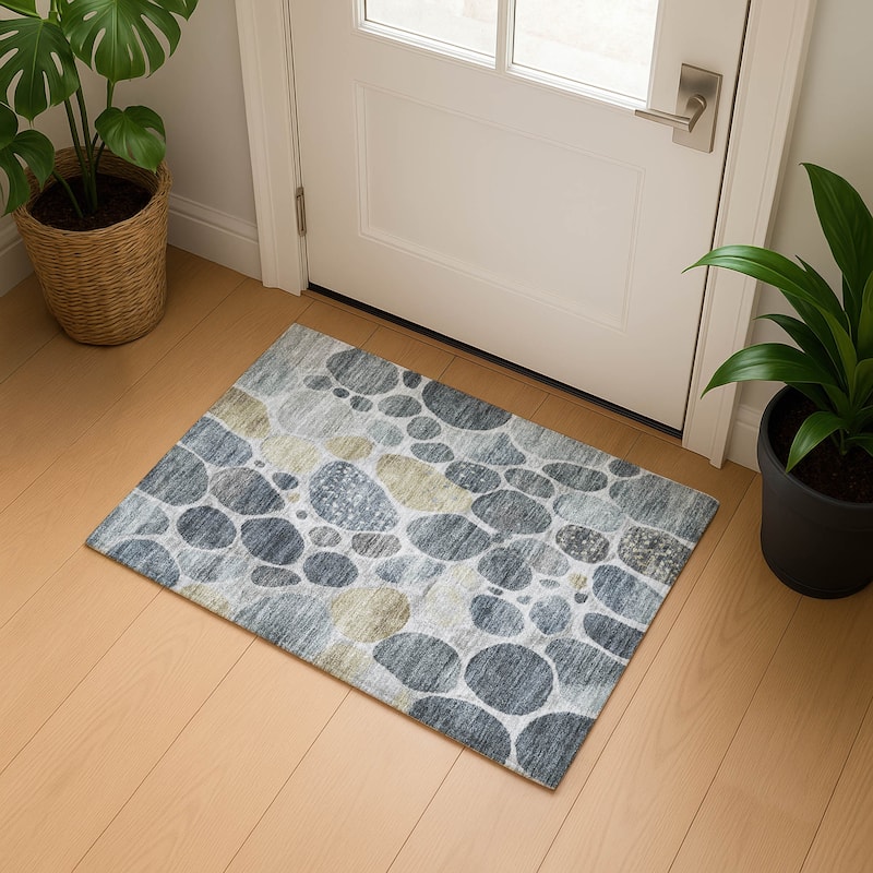 Premium Washable Super Soft Contemporary Cobble Mayfield Rug - Pewter - 1'8" x 2'6"