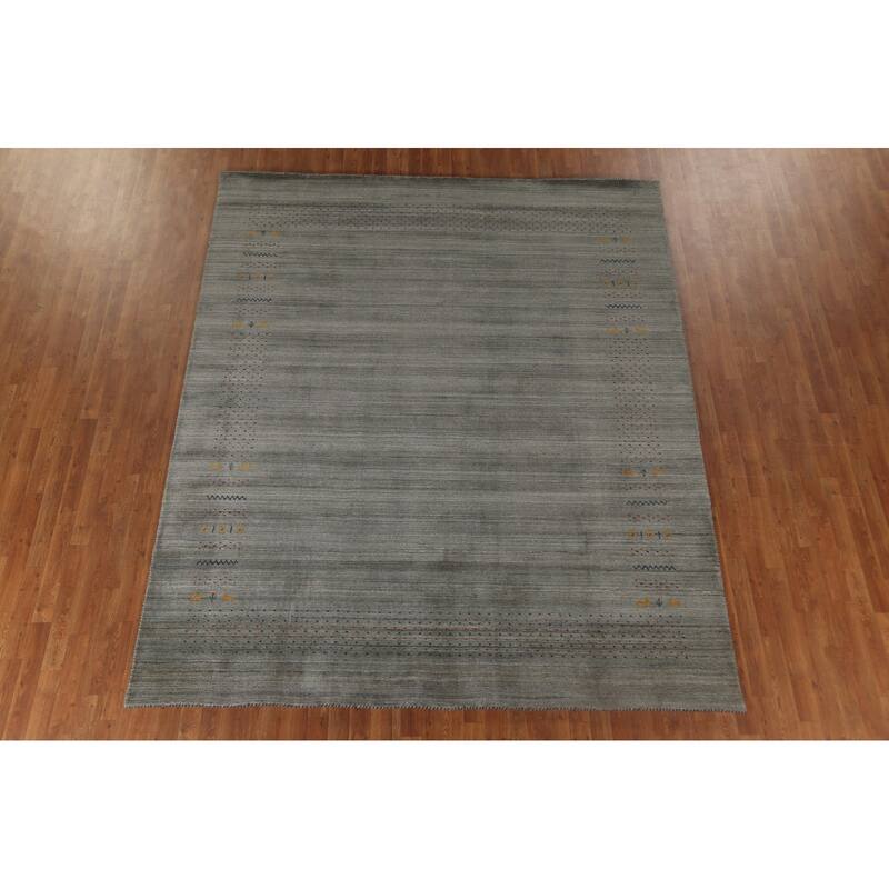 Green & Gray Gabbeh Indian Area Rug Handmade Wool Carpet - 8'2" x 9'10"