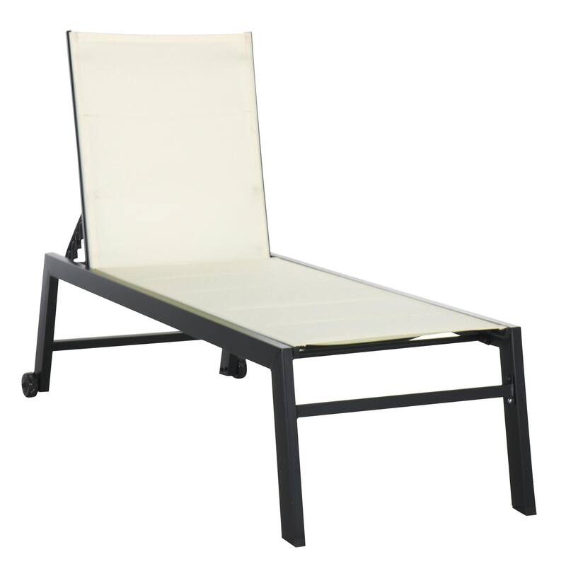 Outdoor steel frame mesh chaise lounge with rollers