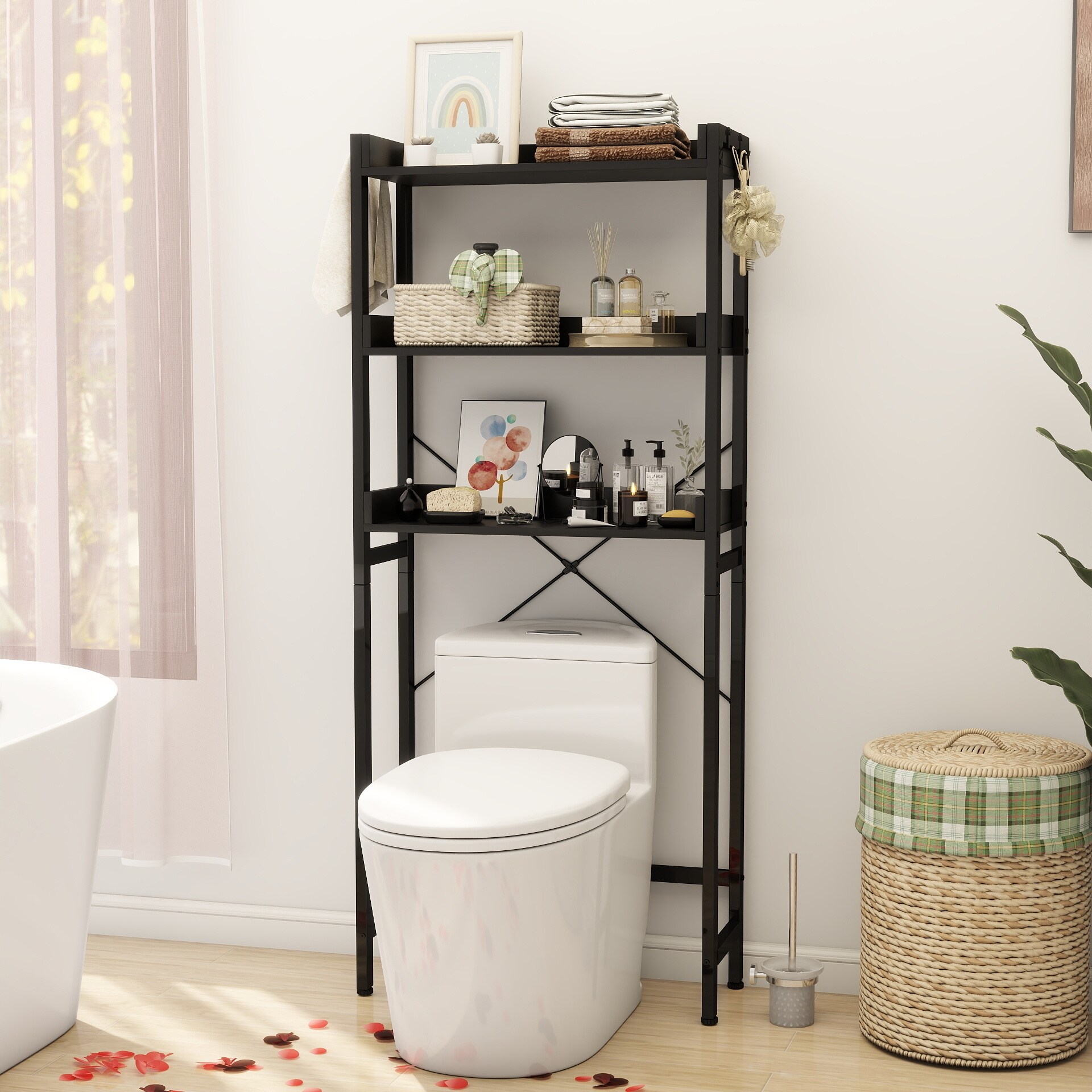 UTEX 3 Tier Bathroom Shelf Wall Mounted with Towel Hooks Bathroom Organizer Shelf Over The Toilet On Sale Bed Bath Beyond 31893650