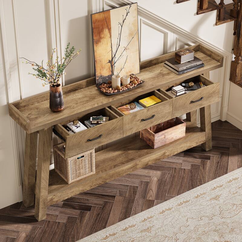 70.9'' Long Console Table with 3-Drawer, 2-Tier Sofa Table for Entryway