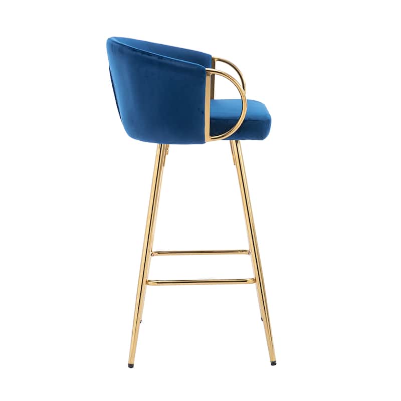 Counter Height Bar Stools Set of 2, Velvet Bar Stools with Armrests, Kitchen Island Chairs with Footrest and Metal Legs