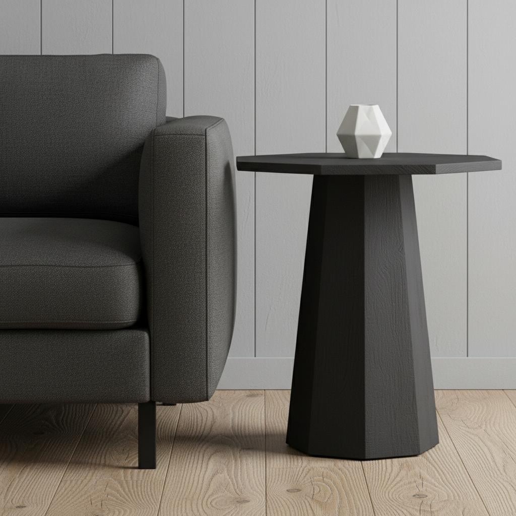 HomeRoots 30" Black Solid Wood Hexagonal Pedestal End Table - 32.00 in. x 30.00 in. x 32.00 in.