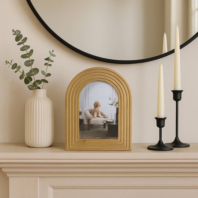 Gold 4x6 in. Polyresin Dome Arches Boho Photo Frame - Gold - 8.0"