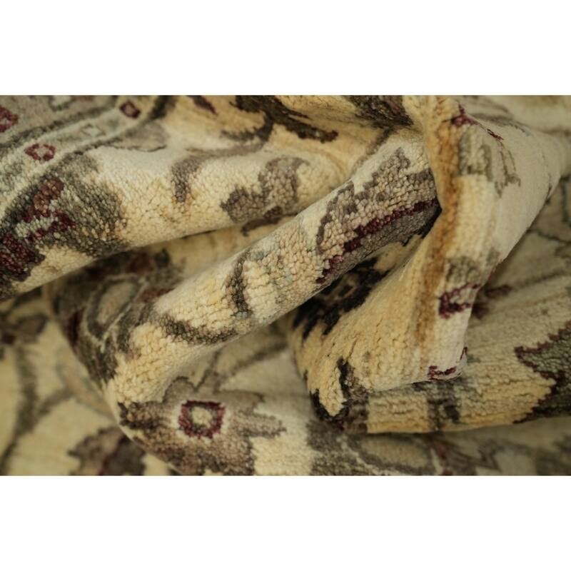 Hand Knotted Oriental 100% Wool Carpet Traditional All-Over Beige & Ivories Ziegler Runner Rug - 11' 1'' X 2' 8''