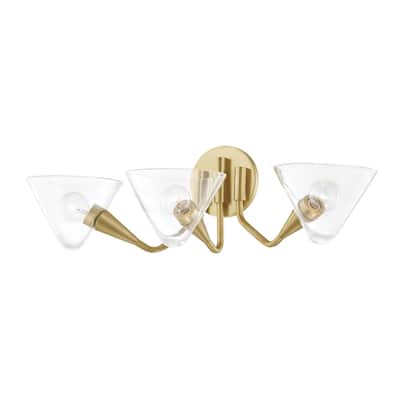 Mitzi by Hudson Valley Isabella 3-light Aged Brass Wall Sconce, Clear Glass
