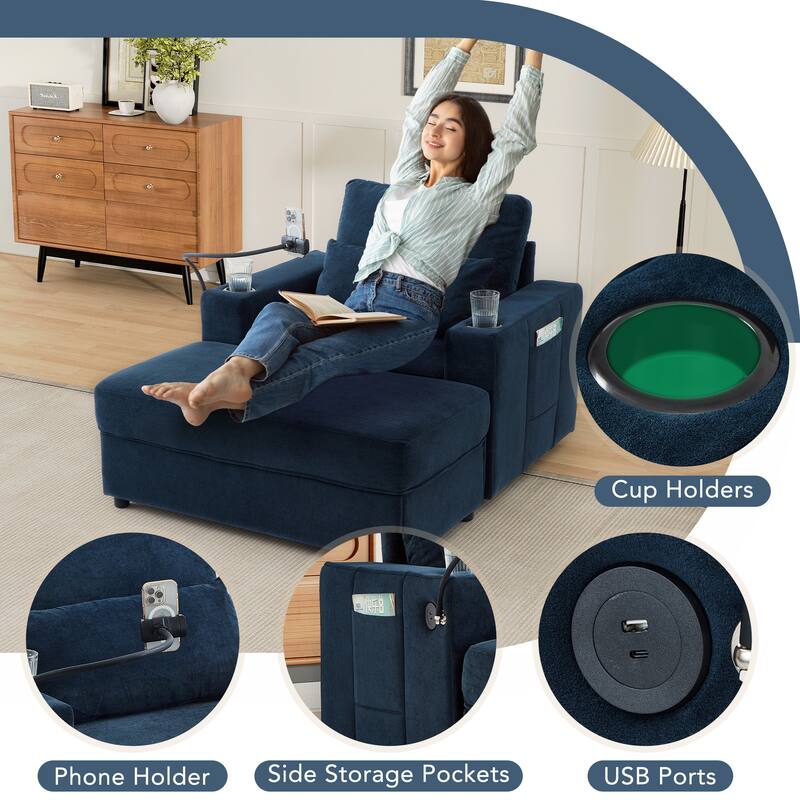Modern Style Armchair 42.5" Chaise Lounge Sofa Couch with a Movable Storage Ottoman