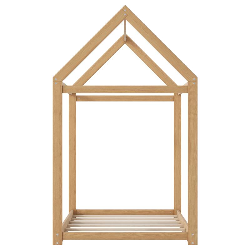 Twin Size Pine Wood Kids' House-Shaped Bed Frame with Durable MDF Construction