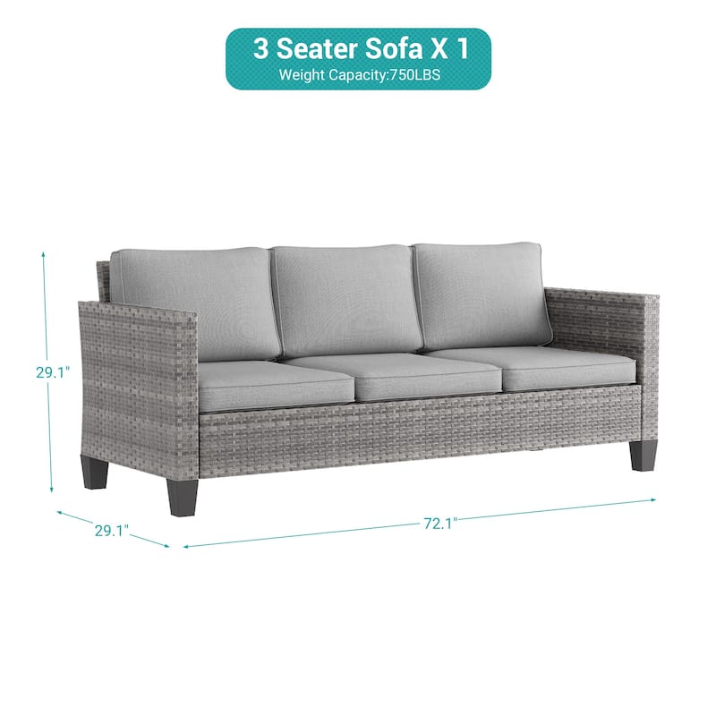 BONOSUKI Patio Outdoor Couch,3-Seater Furniture with Removable Cushion