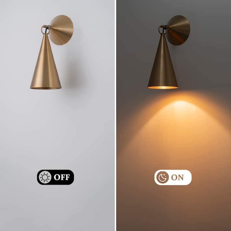 Industrial Bronze 1-Light Wall Sconce with Conical Metal Shade