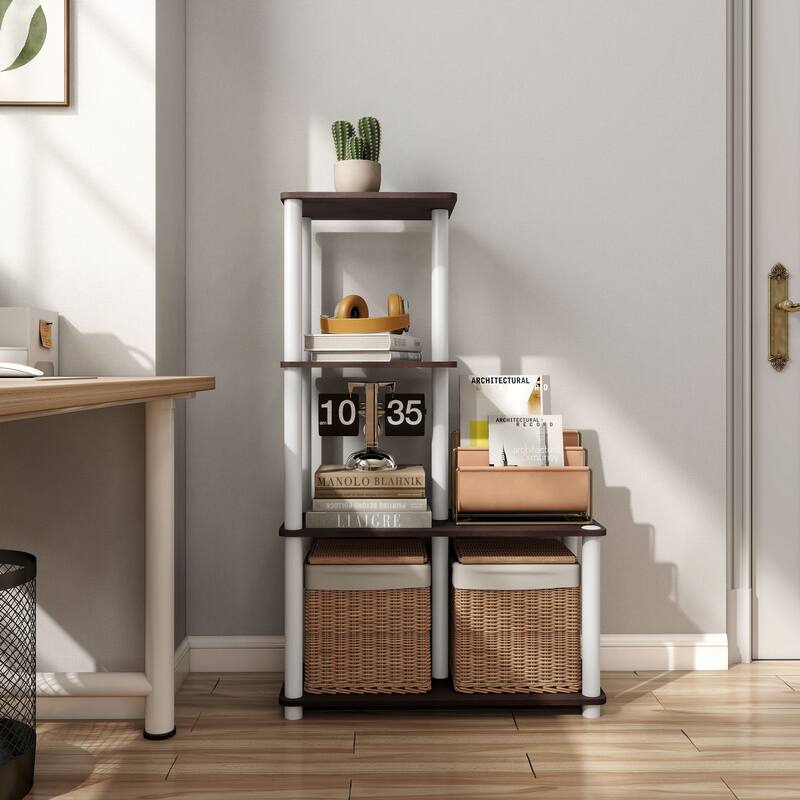 DH BASIC Modern Wood Shelving Unit with storage - Tier Shelves, Cube Ladder Shelf by Denhour