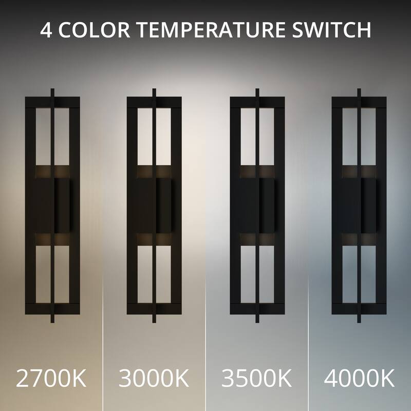 Gander 20in LED Outdoor Wall Light Selectable CCT 2700-3000-3500-4000K set to 2700K in Black