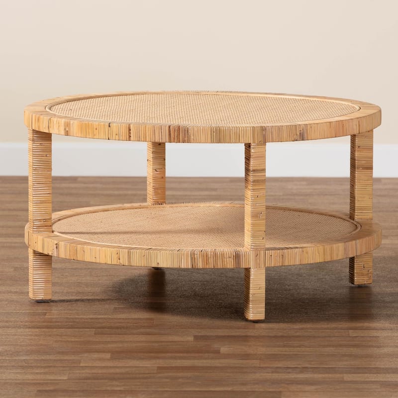 Kalimantan Bohemian Light Honey Rattan and Mahogany Wood Coffee Table