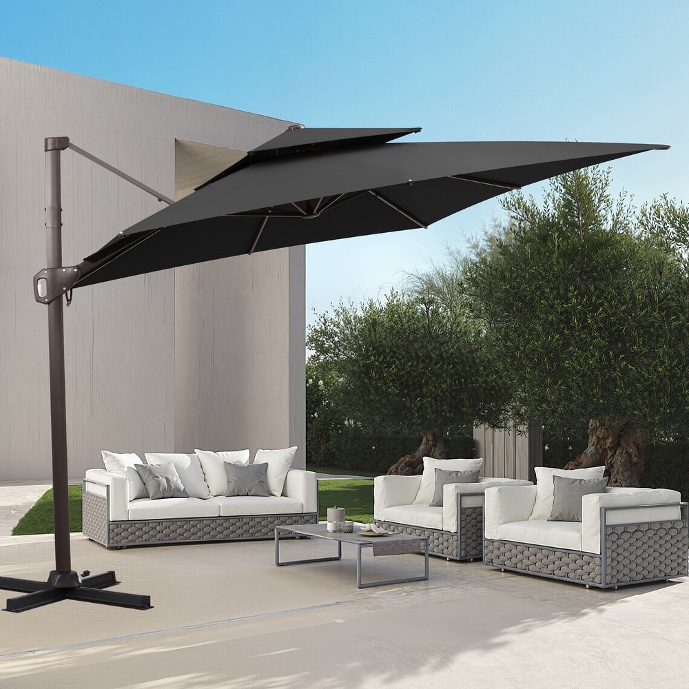 11 × 9 ft Outdoor Dual Top 360 Degree Rotation Patio Cantilever Offset Umbrella