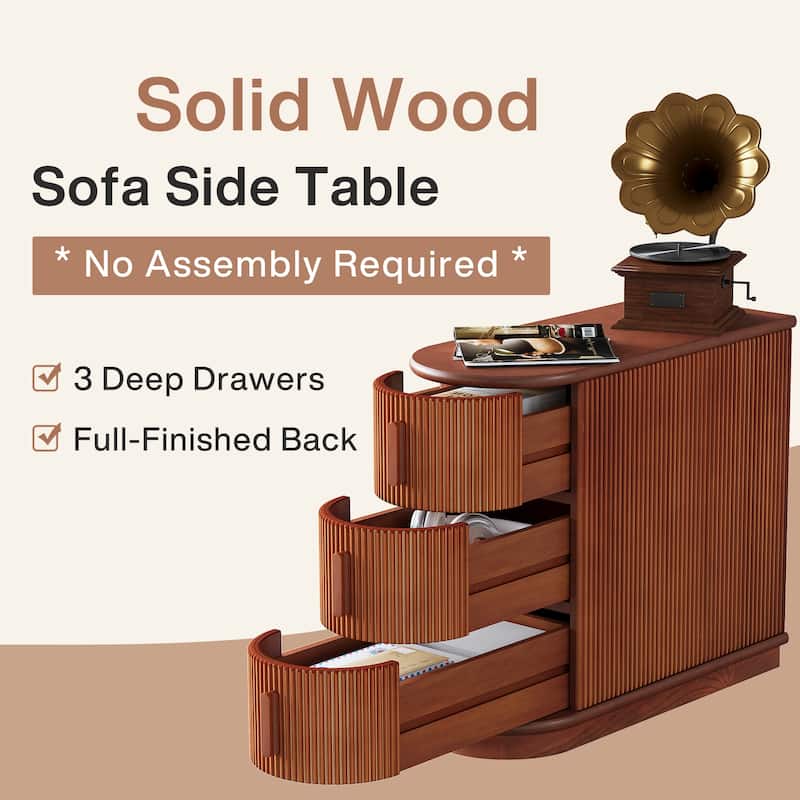 Solid Wood Side End Table with Drawers for Living Room