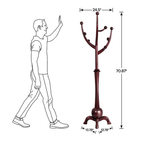 dimension image slide 5 of 11, Tree-branch Rubberwood Freestanding Coat Rack with Hooks