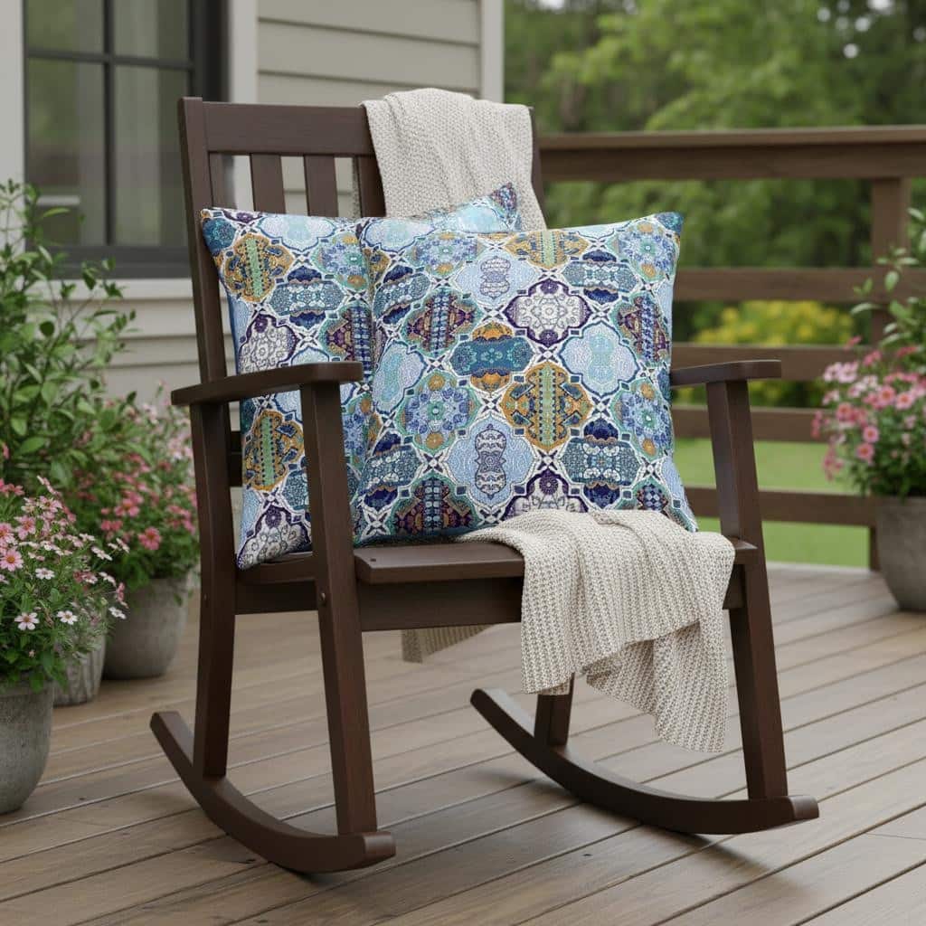 HomeRoots Set of Two 16" X 16" Blue and Orange Blown Seam Floral Indoor Outdoor Throw Pillow - 16.00' X '16.00' X '5.00