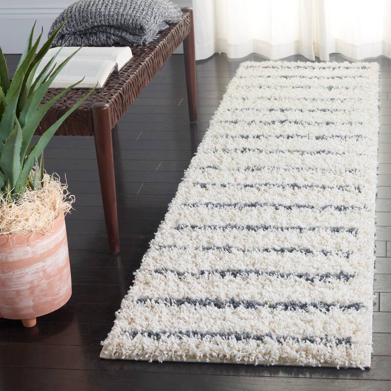 SAFAVIEH Venus Shag Zoea 1.75-inch Thick Rug - 2'2" x 6' Runner - Ivory/Dark Grey