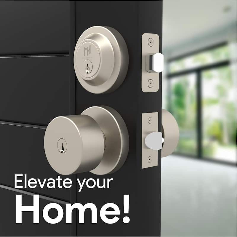 Mega Handles BUENA Round Entry Door Knob and Deadbolt Lock Set – Keyed Combo for Left or Right-Handed Doors, Reversible Design