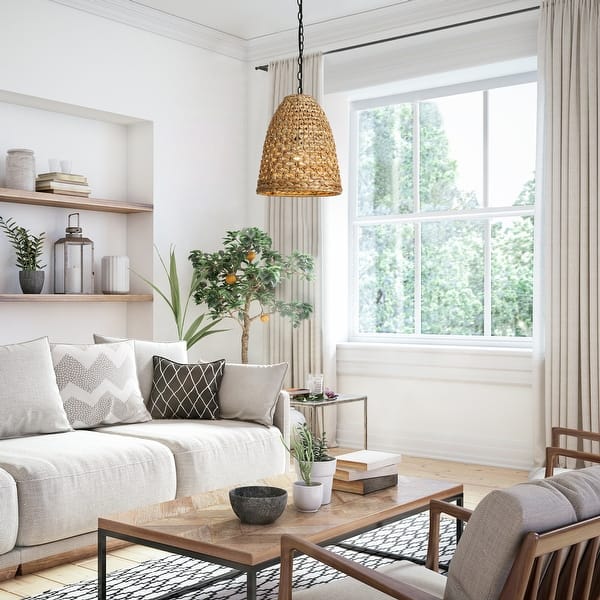Ravy 1-Light Rattan Pendant Lights Handwoven Kitchen Island Lights ...