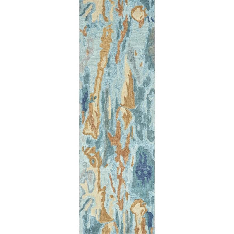Alora Decor Flare Abstract Grey, Blue, and Gold Hand-tufted Wool Rug