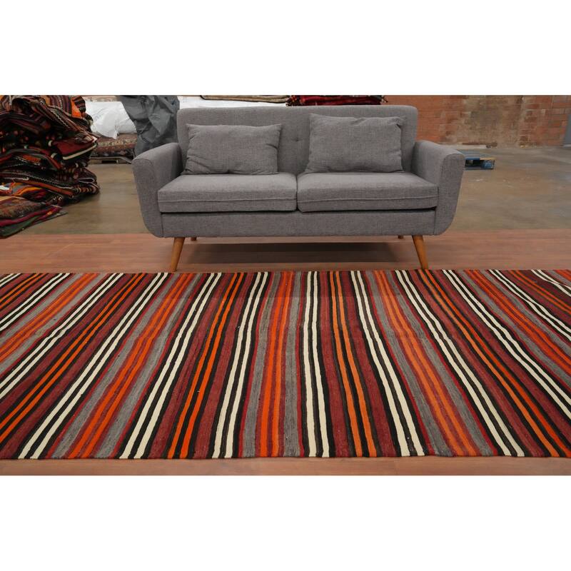 Hand Woven Oriental 100% Wool Carpet Southwestern Geometric Oranges & Rust Kilim Area Rug - 10' 9'' X 4' 10''